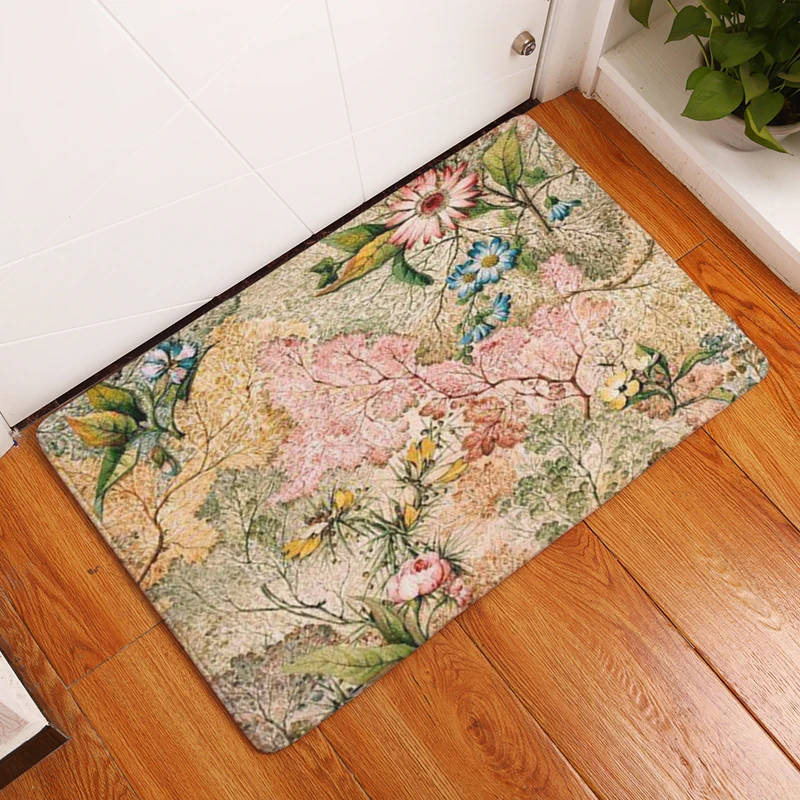  2017 Retro Style Stripe Beautiful Flower Print Carpets Anti-slip Floor Mat Outdoor Rugs Creative Fr