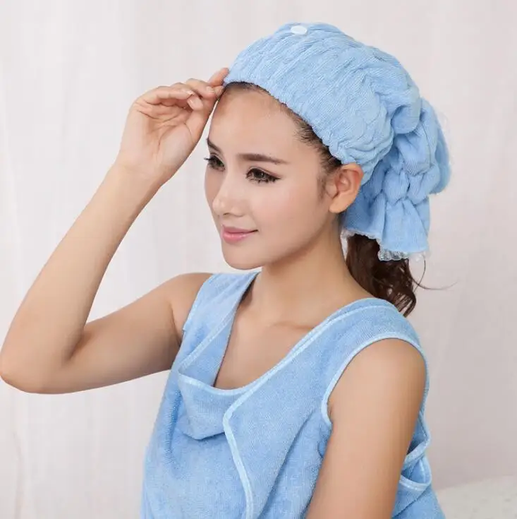 

Womens Girls Lady's Magic Quick Dry Bath Hair With lace Drying Towel Head Wrap Hat Makeup Cosmetics Cap Bathing Tool 36*20CM