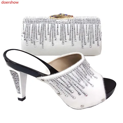 

doershow hot selling Italian Shoes with Matching Bags 2019 African Shoes and Bag Set Decorated with Rhinestone shoes!XS1-4