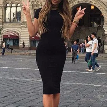 

Sexy Women Summer Midi Dress New Casual Short Sleeves Bodycon Evening Party Clubwear Plain Color Fitness Fashionable Dresses Hot