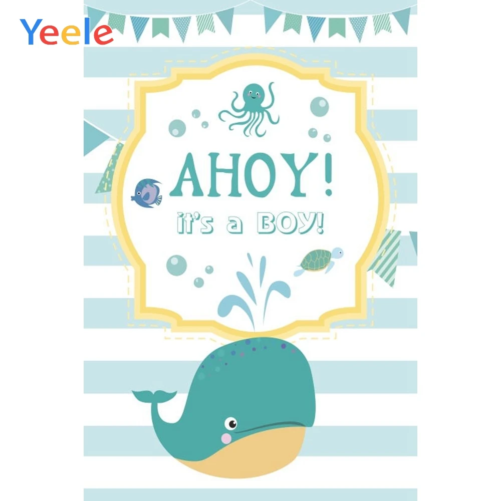 

Yeele Baby Shower Party Photography Backdrop Cartoon Dolphin Newborn Kid Boy Prince Photographic Background For Photo Studio