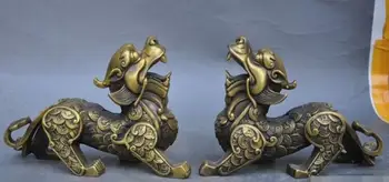 

Free shipping S00459 china bronze wealth money PiXiu Phylactery Guardian Beast Unicorn Statue pair