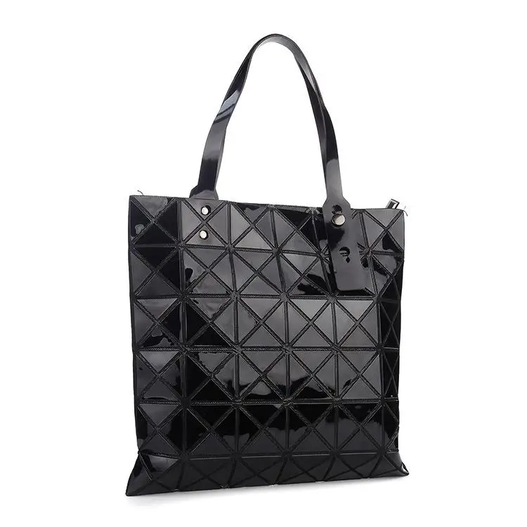 

Geometric Rhomb Glossy PVC Tote Folding Shopping Shoulder Bag Top handle Women Purse Handbag