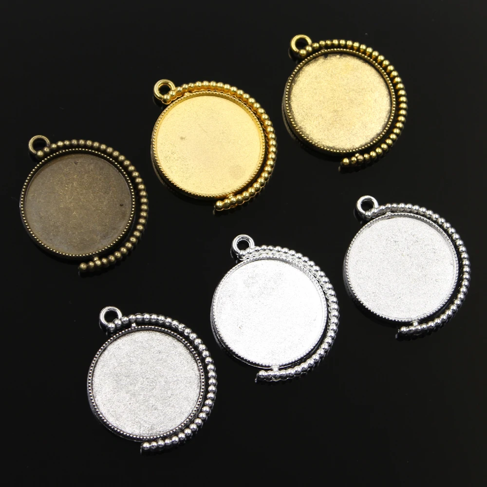 

6Colors New Fashion 5pcs 25mm Inner Size Silver Can Rotate Double Sided Bronze Gold Plated Classic Simple Cabochon Base Setting