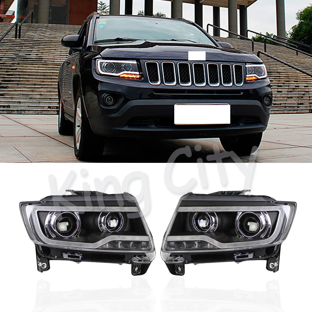 

CAPQX 2PCS For Jeep Compass 2011-2015 Front LED headlight headlamp head light lamp assembly H7 D2H Hid Option Angel Eye Bi Xenon