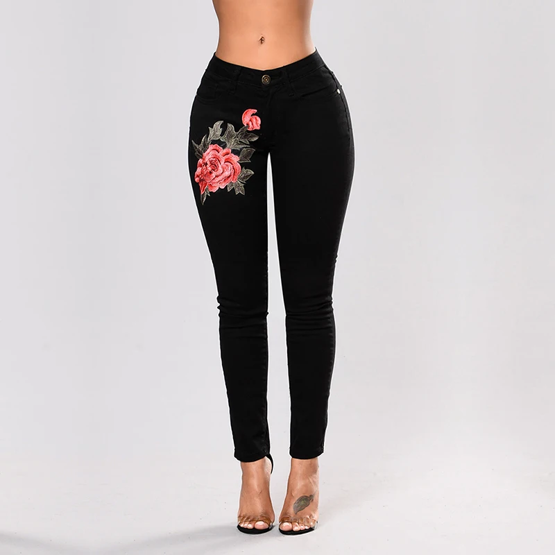 

Embroidery High Waist Woman Jeans Skinny Sexy Ripped Freddy Jeans Stretch pencil Female Pants Elastic Denim Trousers Plus Size