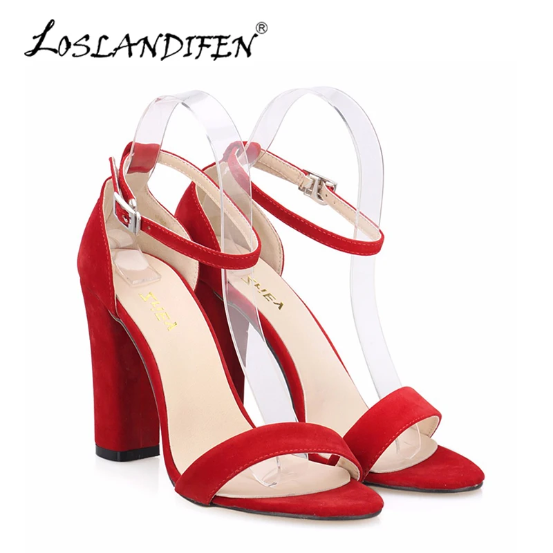 

Sexy High Heels Women Ankle Strap Sandal Faux Velvet High-heeled Summer Thick Heel Shoes Pumps New Brand 368-1VE