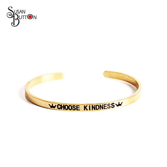 Carved Choose Kindness Letters Inspiring Bangles Bracelets Stainless Carved Choose Kindness Letters Inspiring Bangles Bracelets Stainless Steel Gold Color Cuff Jewelry For Women