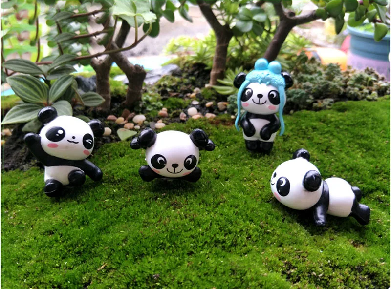 8pc Cute Artificial Giant Panda Figurines Miniatures Mini DIY Ornament Fairy Ggarden Gnome Resin Home Decorations For Flower Pot