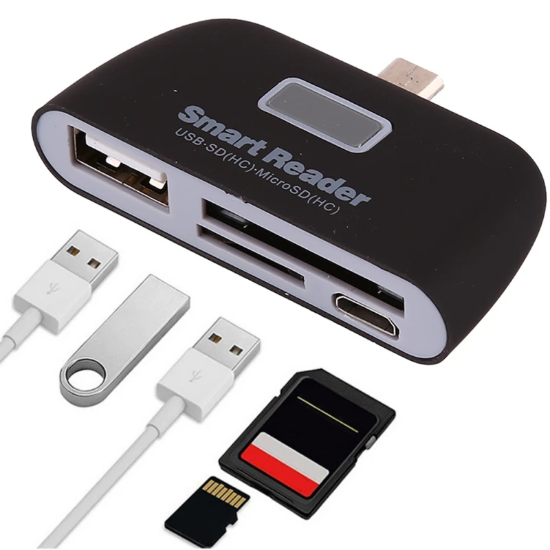 4 в 1 OTG USB 2,0 смарт-карт SD кардридер USB2.0 карты адаптер с микро USB Порты и разъёмы для Xiaomi Android-смартфон