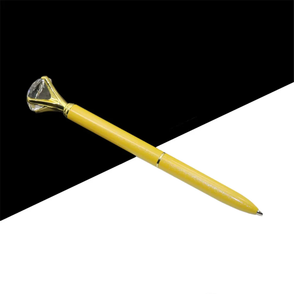 Kawaii Шариковая ручка, большая металлическая шариковая ручка с большим бриллиантом, синяя и черная волшебная ручка, модные школьные офисные принадлежности - Цвет: Цвет: желтый