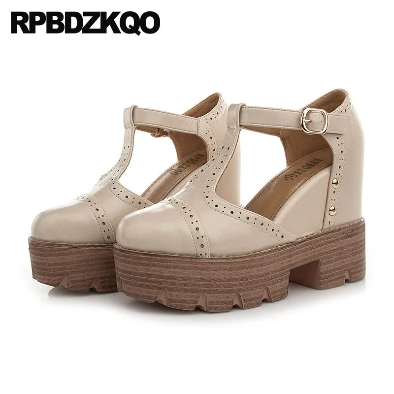 

ladies super platform shoes strap wedge extreme high heels hidden size 4 34 increase ultra brogue t pumps ankle round toe summer