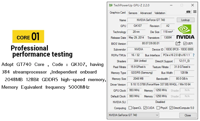 VEINEDA, видео карта,, новые графические карты GT740, 2 Гб, GDDR5, 128 бит, 740, HDMI, VGA