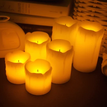 

3pcs/lot Flameless Electronic LED Candles Lamp Cylindrical Flickering Yellow LED Tea Light Wedding Party Decoration Gifts New
