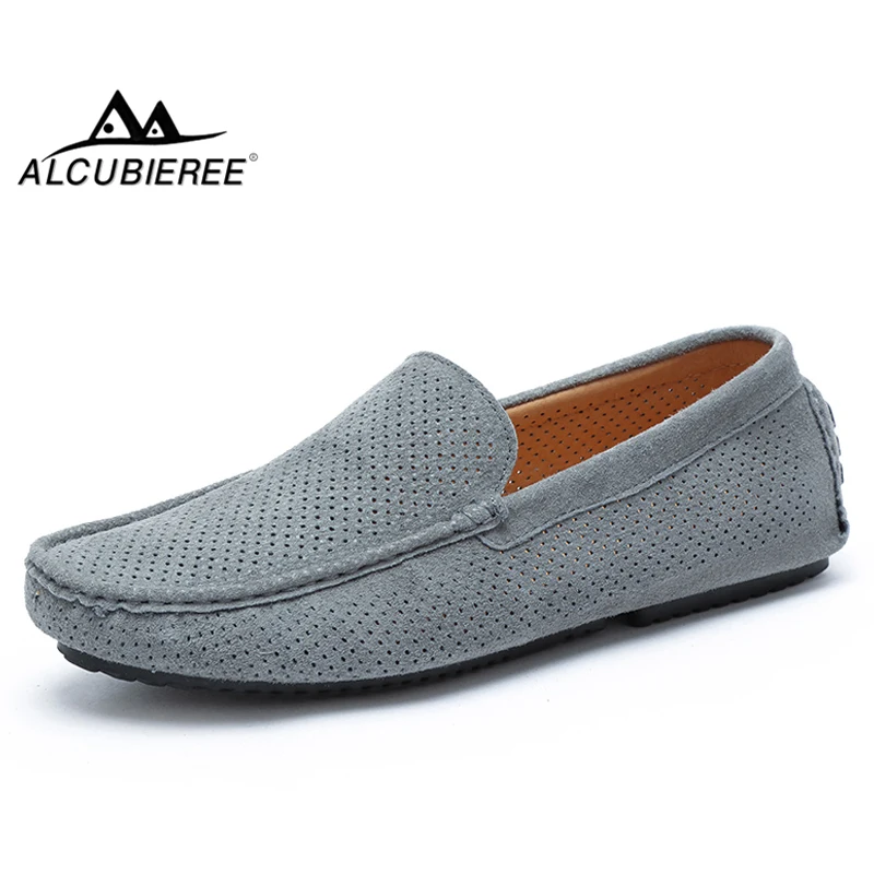

ALCUBIEREE Summer Mens Breathable Mesh Loafers Suede Leather Moccasins Male Casual Slip-on Flats Driving Shoes Chaussures Hommes