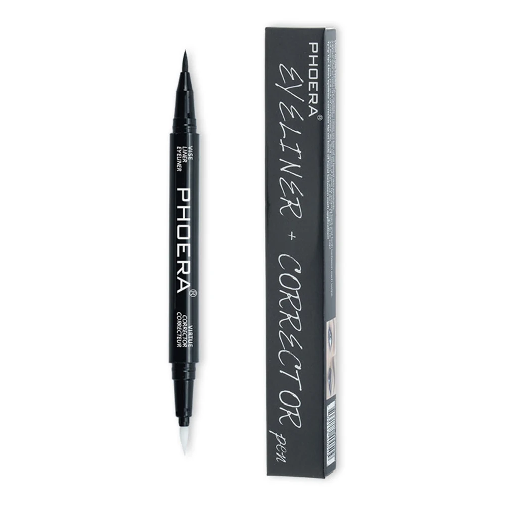 PHOERA Zwart 2in1DIY Sexy Eyeliner Pen Lasting Waterproof Eyeliner Dubbele Kanten Eye Lijn + Corrector Pen Enhancer Tattoo