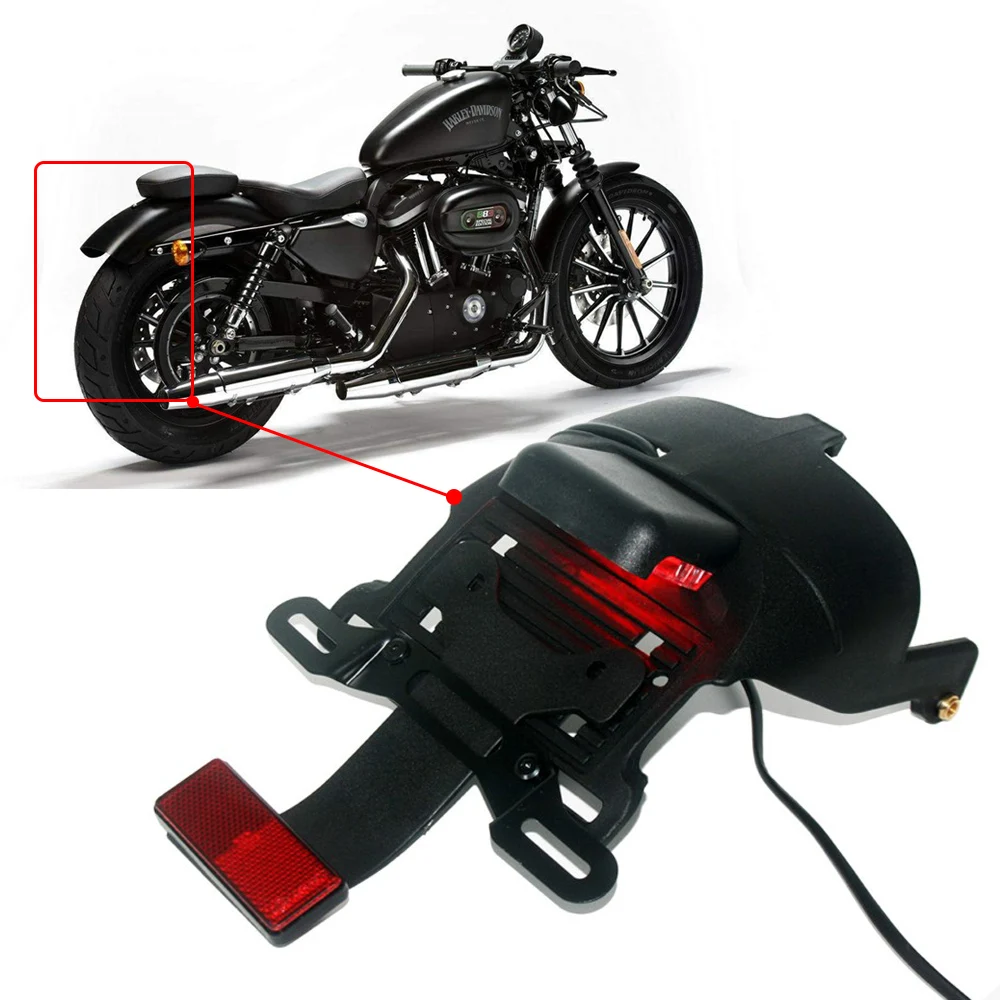 Motorcycle Black Rear Fender Mount License Plate LED Light For Harley