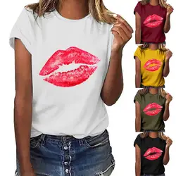 Новинка 2019 года; модная летняя рубашка для женщин и девочек; футболка с короткими рукавами и принтом губ; топы; 20