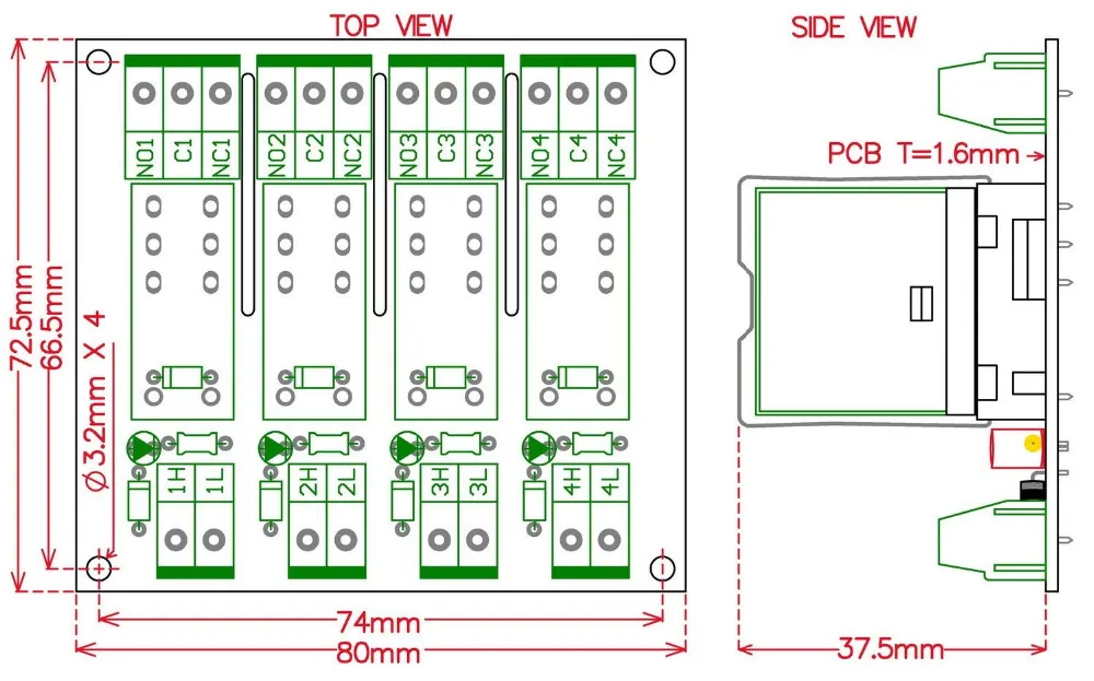 Электроника-салон DIN рейку AC/DC 12 В управления 4 SPDT 16Amp сменный Мощность Модуль реле, g2R-1-E