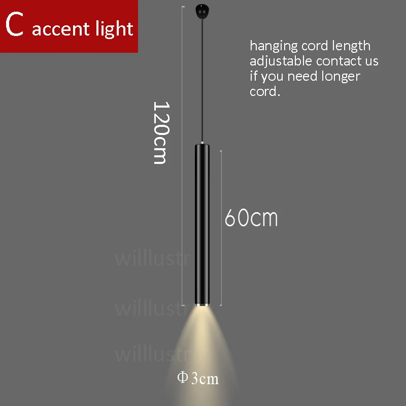Современный светодиодный подвесной светильник алюминиевый подвесной светильник ing висячий цилиндр лампы Черный Белый трубчатый светильник минималистичный роскошный светильник s - Цвет корпуса: accent light  60cm