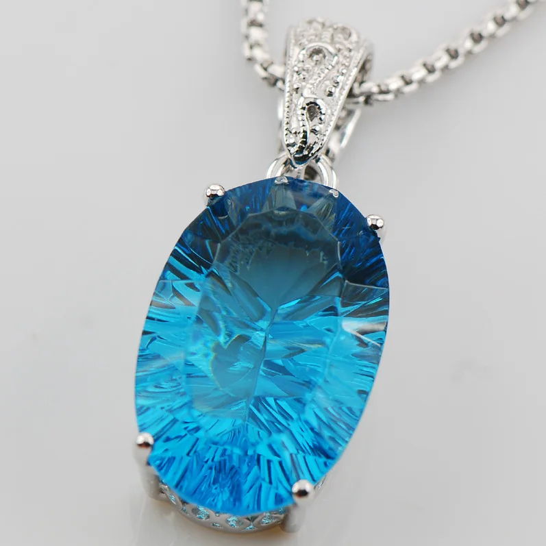 

Huge Concave Cut Blue Crystal Zircon 925 Sterling Silver Pendant TE553