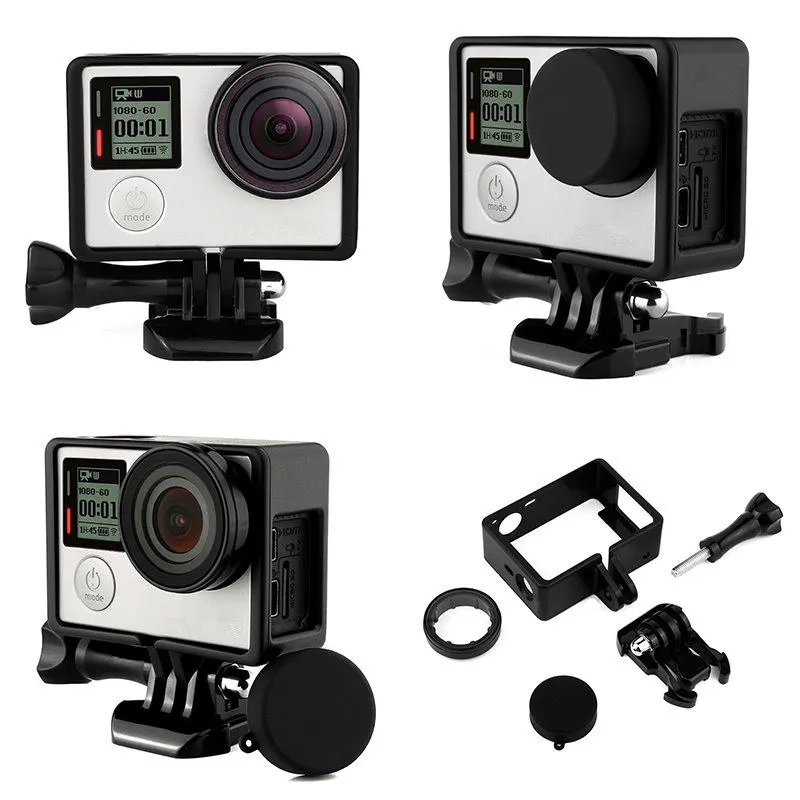 

For GoPro Hero 4 Standard Frame Protective Housing Case Mount + UV Lens Protector + Len Cap Cover for Go Pro Hero 3+ 3