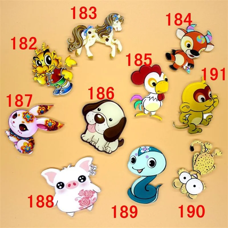 

1 PC Acrylic Brooches Cartoon Chinese Year Animals Brooches Backpack Student Cloth Brooch Pins Bag Decor Badge Pig Dragon Snake