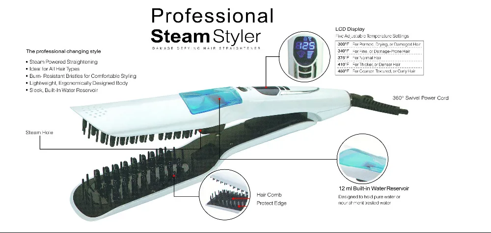 Профессиональный паровой быстрый выпрямитель для волос Расческа спрей паровой плоский утюг для выпрямления волос щетка для укладки волос инструменты ЖК-цифровой