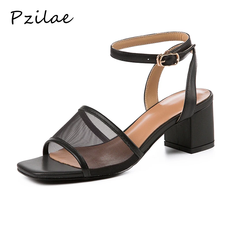 

Pzilae womans summer shoes 2019 fashion sandals women dress shoes woman high heel pumps square heel peep toe sandals party shoes