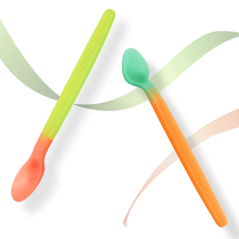 2Pcs/Set Kids Child Soft Silicone Spoon Tableware Baby Spoon Feeding Tableware Best Gifts P15