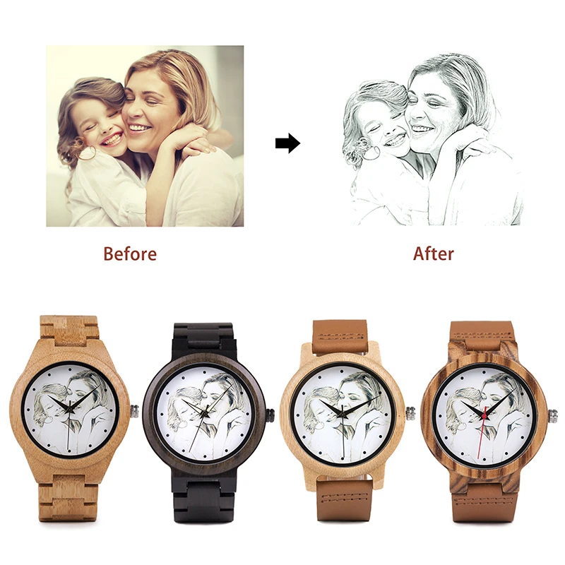 

BOBO BIRD Custom Picture Watches Men Women Lovers' Quartz Analog Watches Casual Cool Watch Engrave Logo
