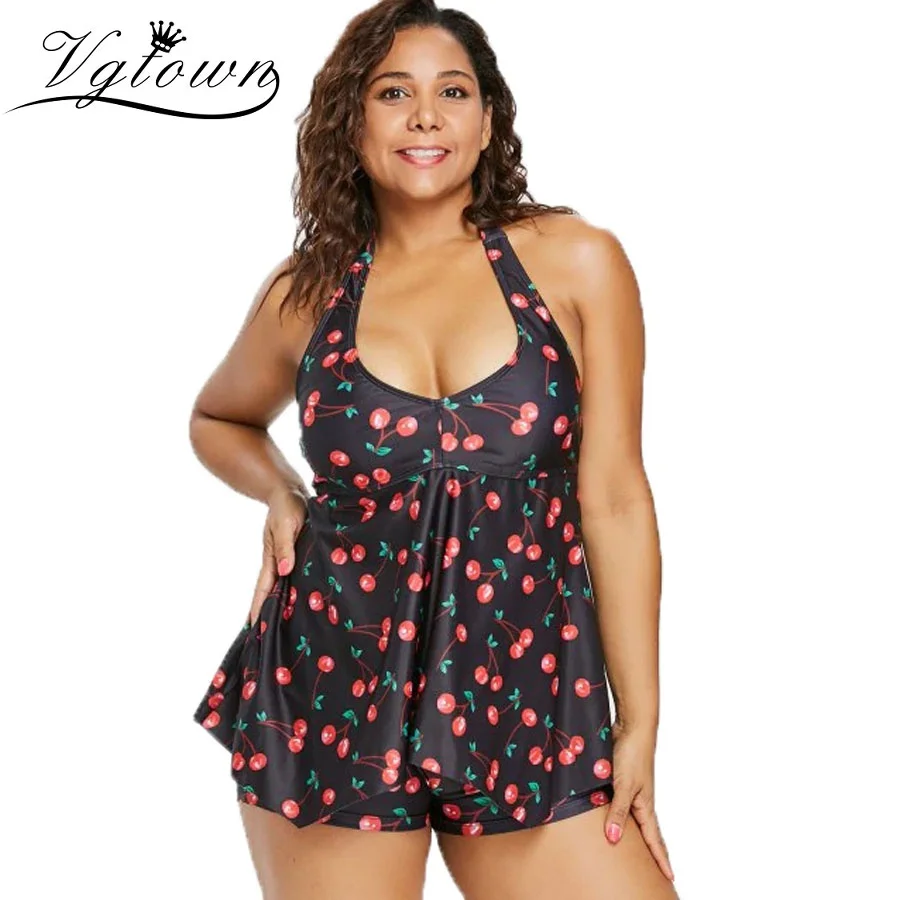 

VGTOWN Plus Size 5XL Swimwear Women Bathing Suits 2019 New Tankini Set Two Piece Swimsuit Print Swimdress Bandage Swimming Suits