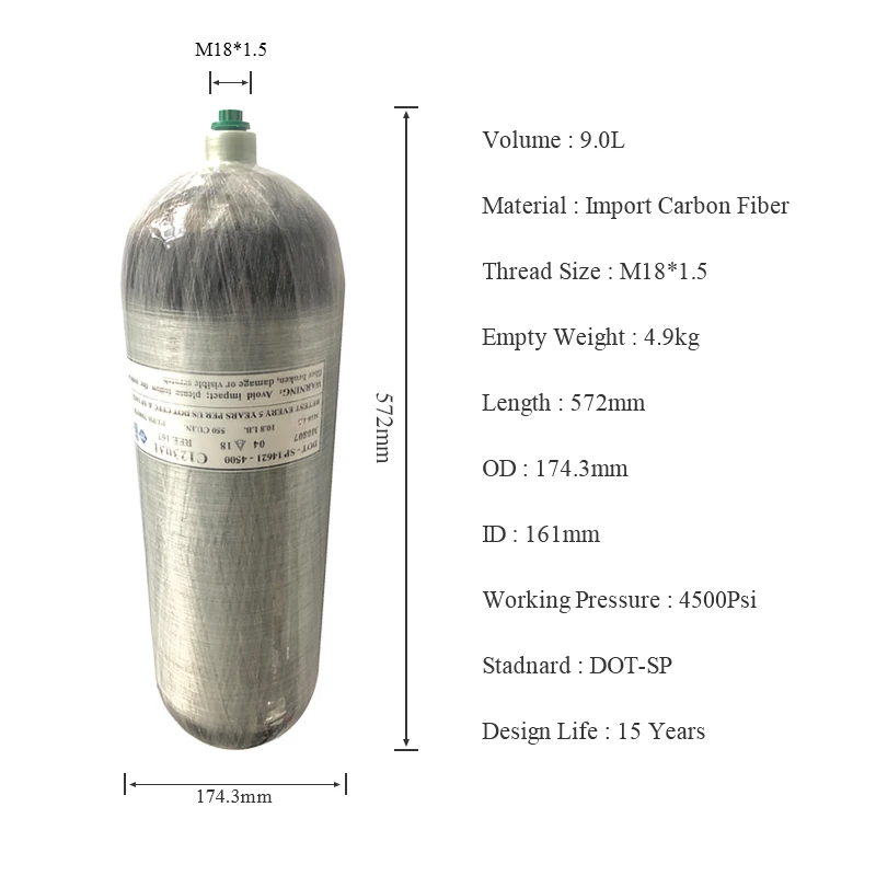 AC2090 Новый DOT 300bar 4500psi 9L углерода акваланг PCP страйкбол SCBA цилиндр для air tank Дайвинг ВВС Кондор Acecare 2019