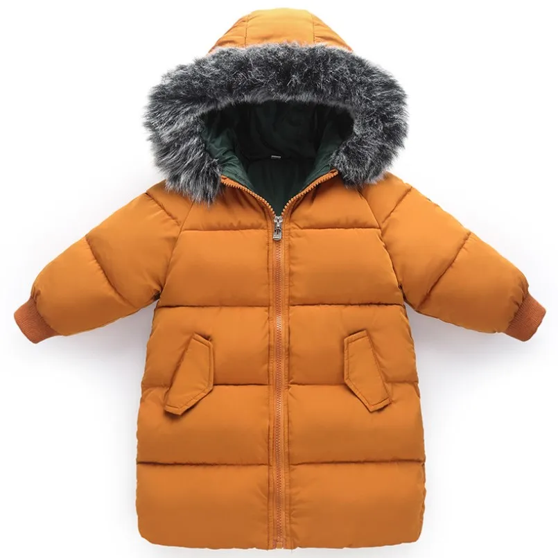 

2018 New Fashion Toddler Boys Girls Winter Coat Kids Winter Jacket Warm Thick Fur Collar Hooded Long Down Coats Outerwear 2Y-6Y