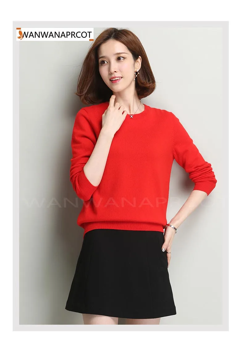 

Sweater Female Women's Knitted Cashmere Sweater Slim O-Neck Sweater Short Design Plus Size Pullover Basic Shirt