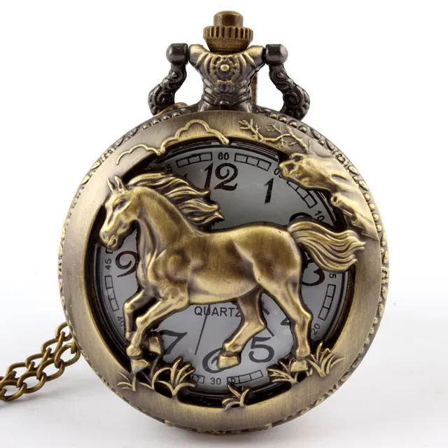 Dropshipping Bronze horse Hollow Quartz Pocket Watch Necklace Pendant Womens Men Dropshipping Bronze horse Hollow Quartz Pocket Watch Necklace Pendant Womens Men