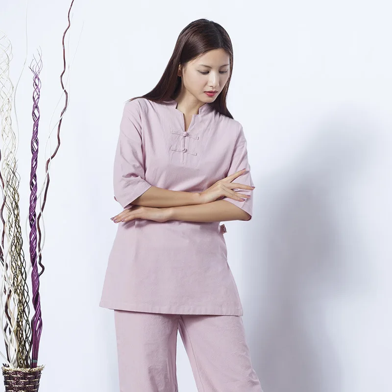 Г. женские хлопковые и льняные yoga одежда однотонные свободные тай-чи одежда для женщин Традиционный китайский одежда для женщин - Цвет: pink