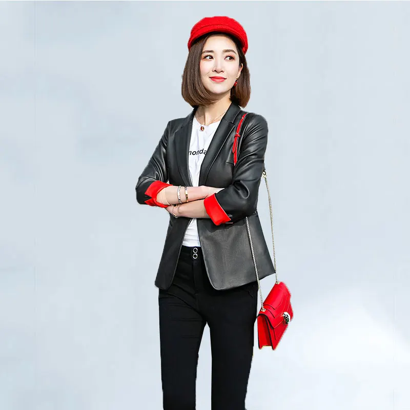 

2019 New Style Spring Autumn Women Real Sheepskin Leather Coat Lady Fashion Genuine Real Sheep Skin Blazer Leather Jacket 949