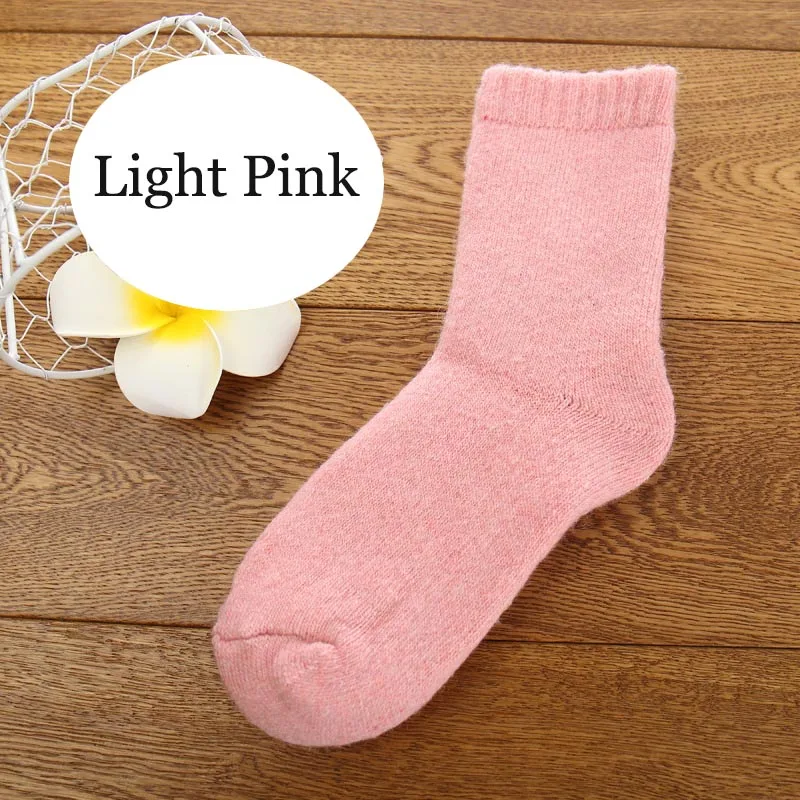 Light pink Новые зимние толстые шерстяные носки женские теплые хлопковые кашемировые носки для женщин, однотонные носки супер плотные махровые носки для девочек - Цвет: Light pink