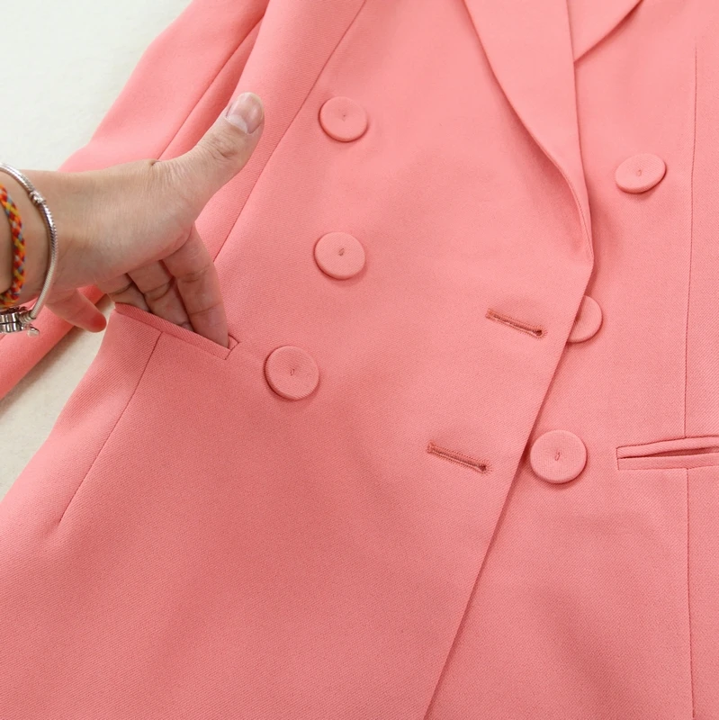 Women's suits 2019 autumn new women's large size double-breasted pink suit jacket bag hip split half-length skirt two-piece
