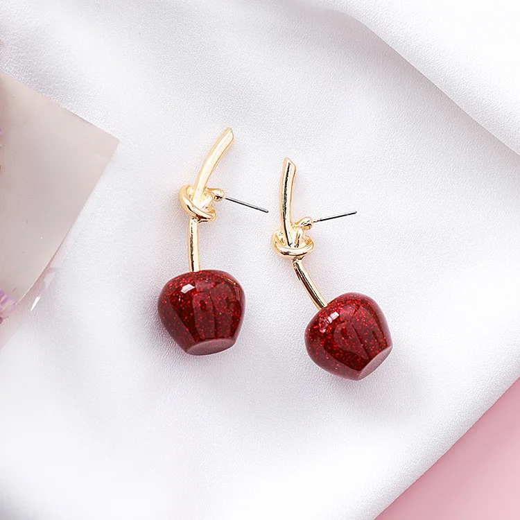 Прекрасный Red Cherry Серьги блестка мерцание золота Цвет вишня гвоздики для женщина