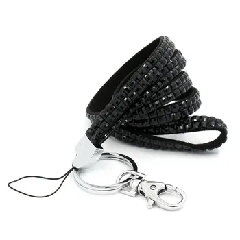 

1pcs Black Color Rhinestone Bling Crystal Custom Neck Lanyard For ID Badge Holder Cell Phone and Key Holder Hot Selling
