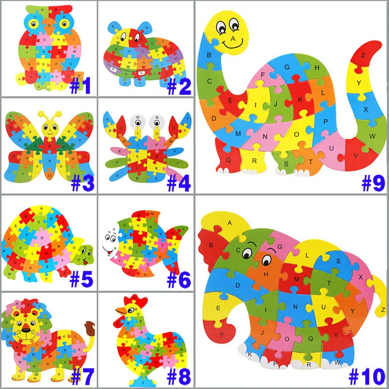 26 Patterns Wooden Animal Alphabet Early Learning Puzzle Jigsaw For Kids baby Educational Learning Intelligent font