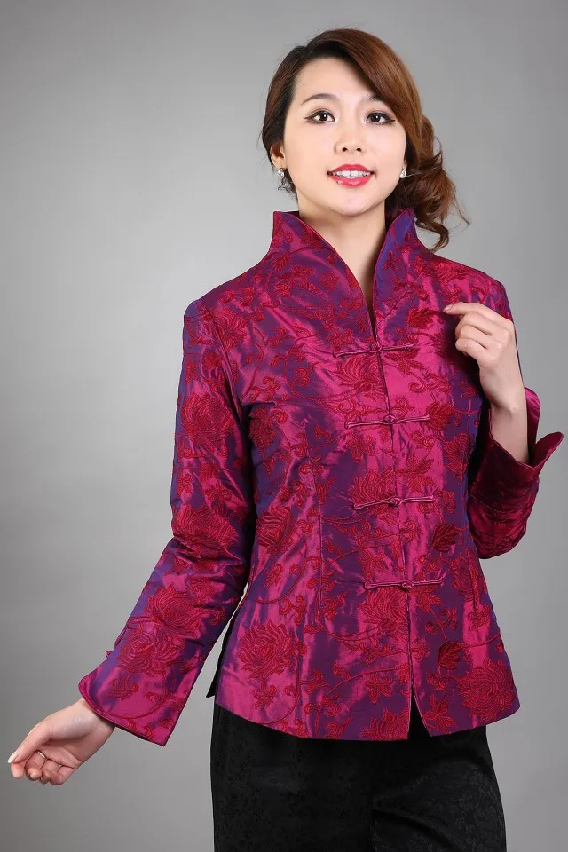 Hot pink Free Shipping New Chinese Women's Silk Satin Jacket Spring Flowers Coat Size S M L XL