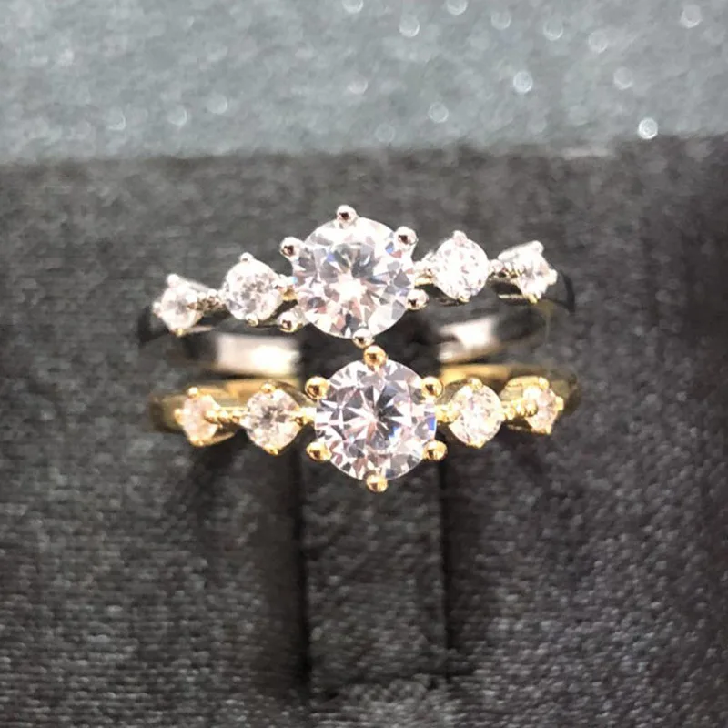 

2019 NEW Europe and America Women's Solid Plated 14K Ring Platinum Rose Gold Diamond Round Ring Hand Jewelry Gift Wholesale