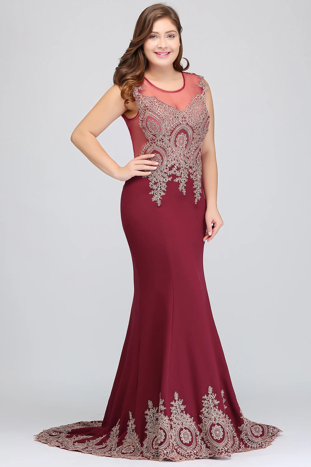 Vestidos De Festa Большие размеры длинные вечерние платья с аппликациями 2017 бордовые