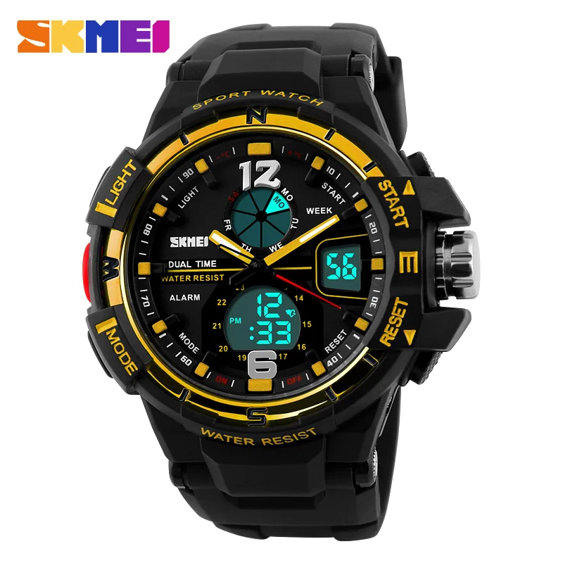 

Hot Digital Double Time Watch Men Outdoor Sports Chronograph Watches Dual Display PU Brand 30M Waterproof Alarm Wristwatches1148