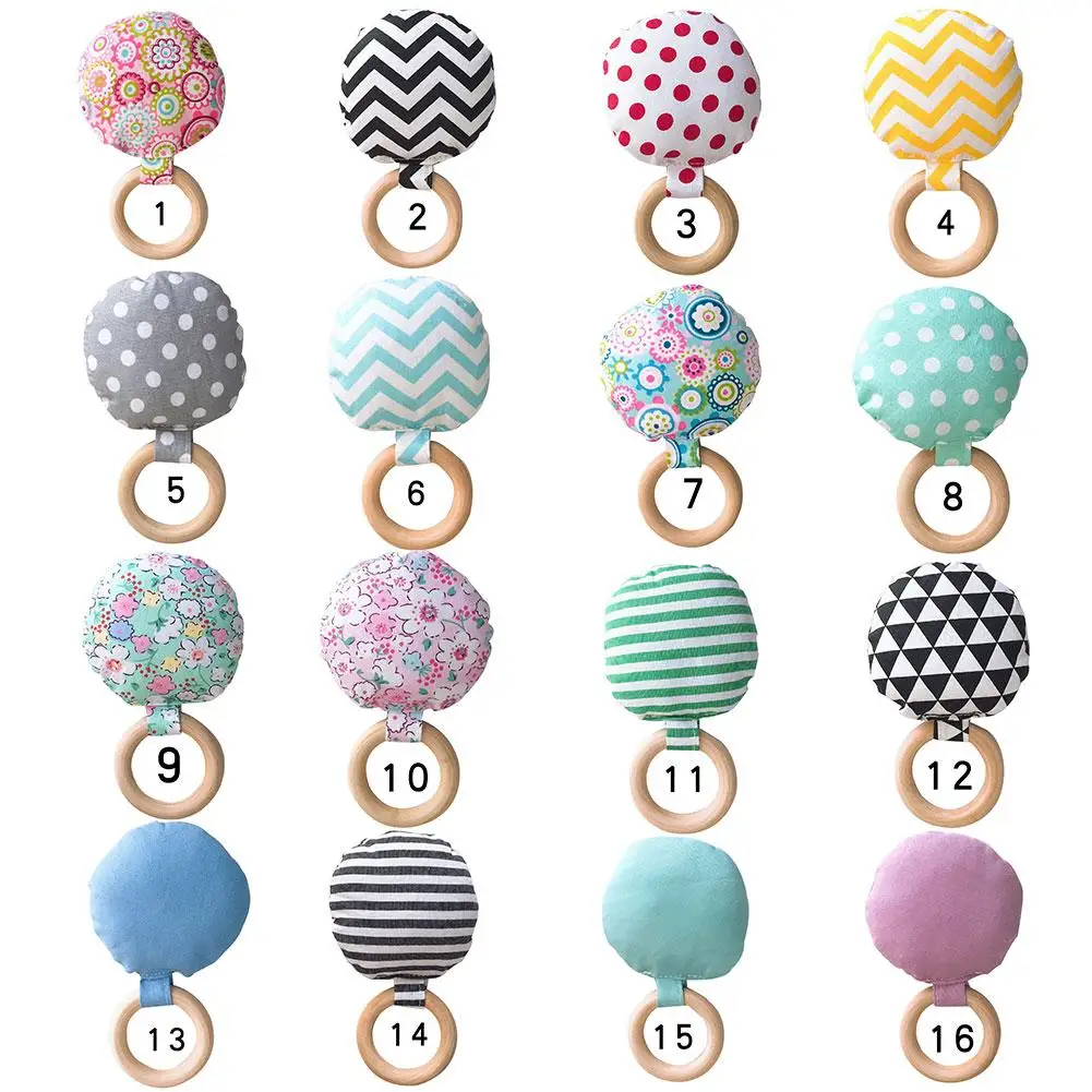 

Striped Dot Wooden Ring Baby Round Teether Teething Toy Safe Chew Shower Gift