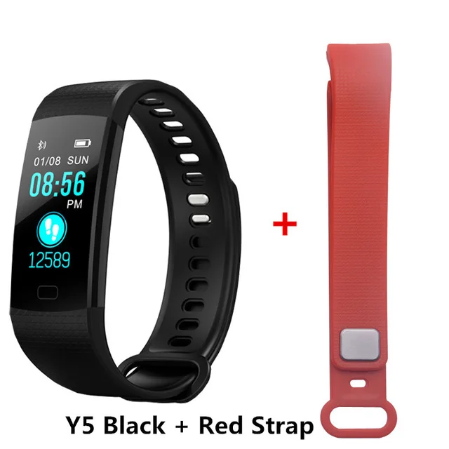 Умный Браслет Y5 с Bluetooth, монитор кровяного давления, умный браслет, цветной экран для женщин и мужчин, спортивный фитнес-трек, шагомер - Цвет: Add Red Strap