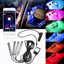 4x 9LED RGB Car Interior Decorative Floor Atmosphere Lamp Strip Light Smart Intelligent Wireless Phone APP Control Voice Control